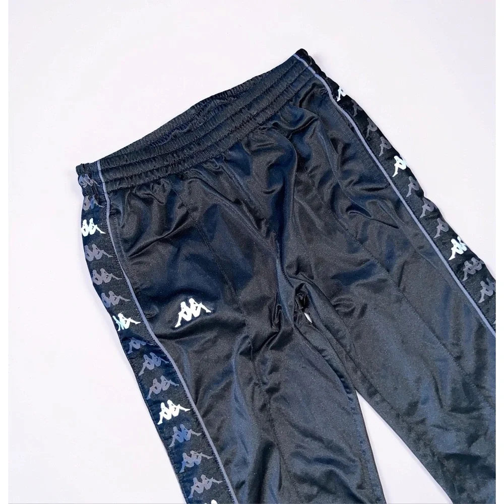 Kappa Mens M Black Logo Tape Track Pants Joggers Activewear